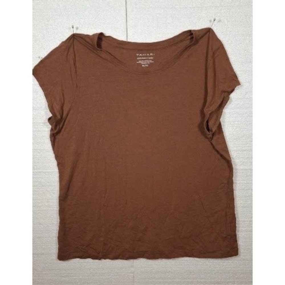 Tahari Essentials Brown Pima Cotton Modal Blend T-Shirt XL Short Sleeve Tee